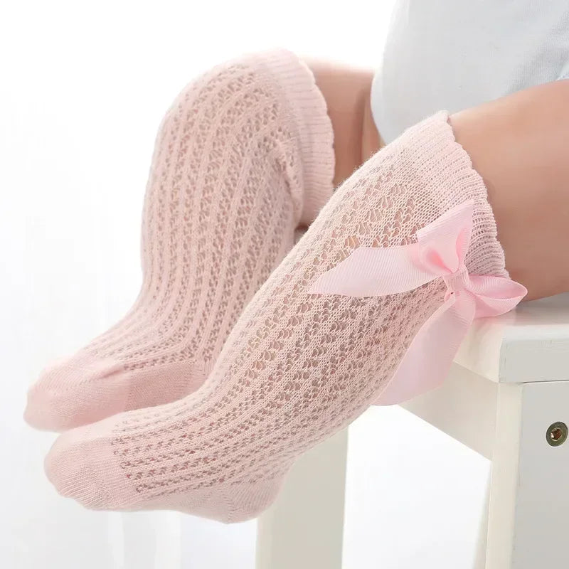 Cute Baby Girls Socks  Big Bows Soft Cotton Elastic White Red Newborn Stockings Knee High Long for Toddler Socks