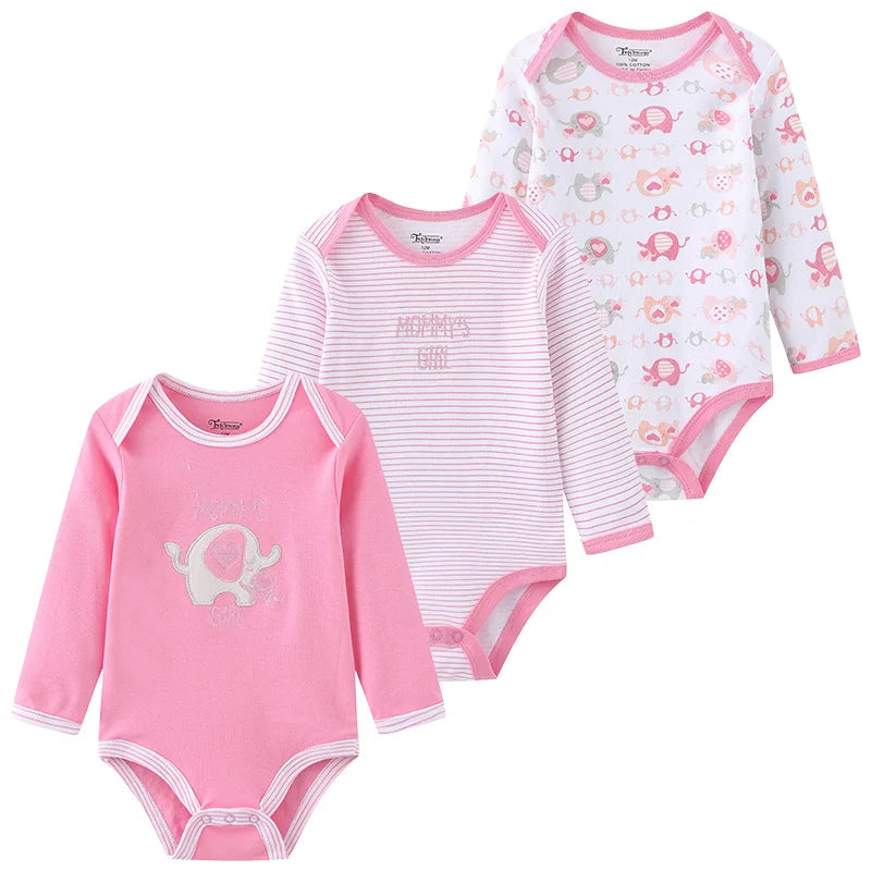 Kiddiezoom Three Piece Newborn Cartoon Long Sleeve 100 Percent Cotton Baby Bodysuits Unisex Soft Infant Onesies