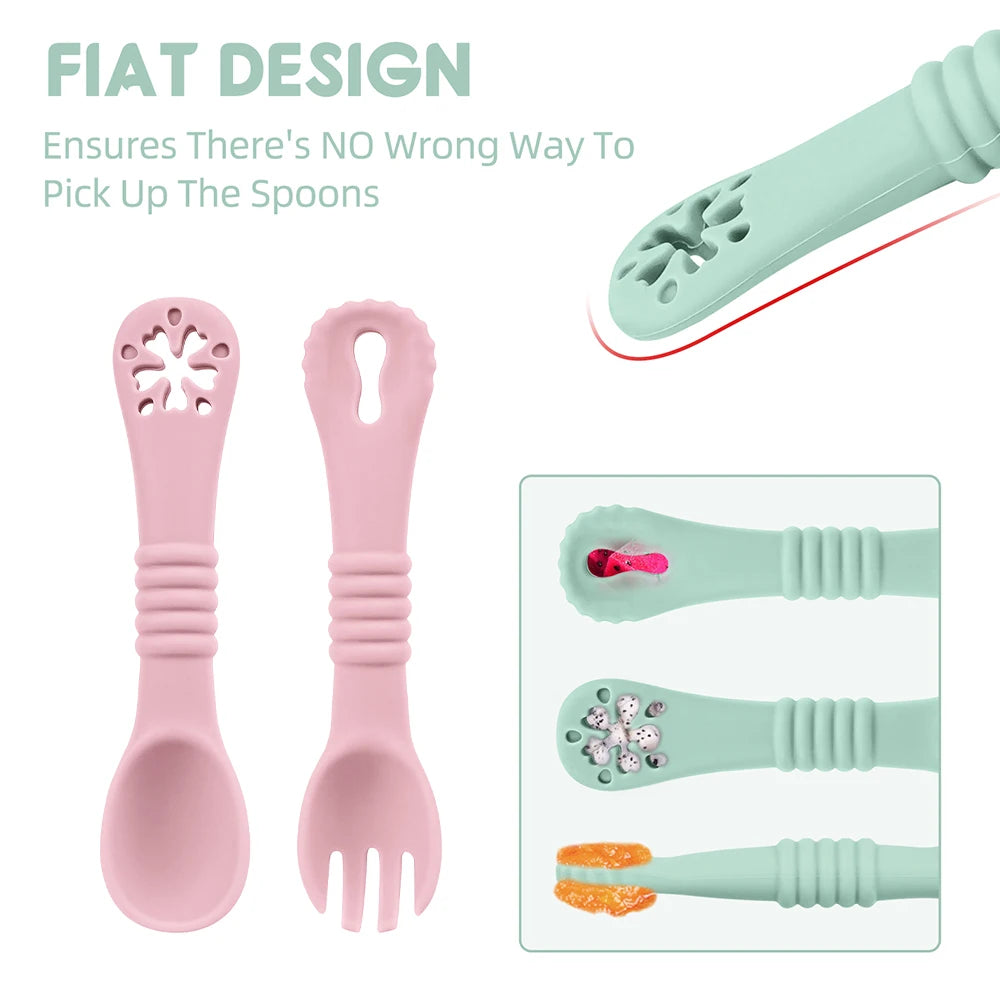 TYRY.HU 3pcs-1set Silicone Baby Feeding Set Divided Suction Plate Silicone Spoon Fork First Feeding Essentials Children Gift ﻿
