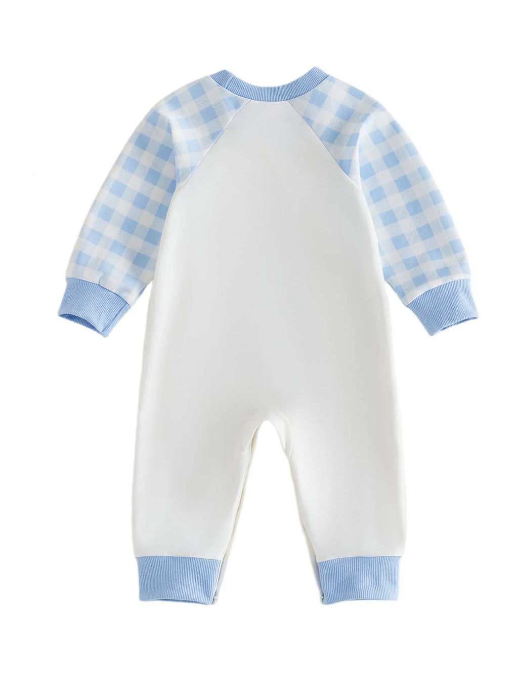 Cute Baby Easter Romper Bunny Letter Embroidered Plaid Long Sleeve Crew Neck Newborn Baby Rabbit Jumpsuit Costume