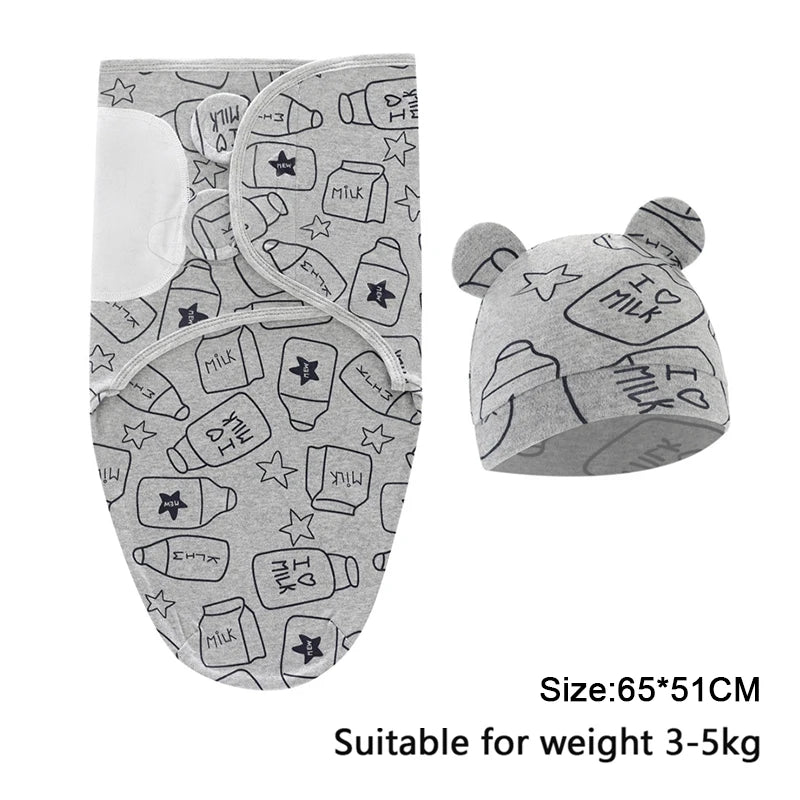 Baby Blanket And Hat Set 100 Percent Cotton Cartoon Animal Print