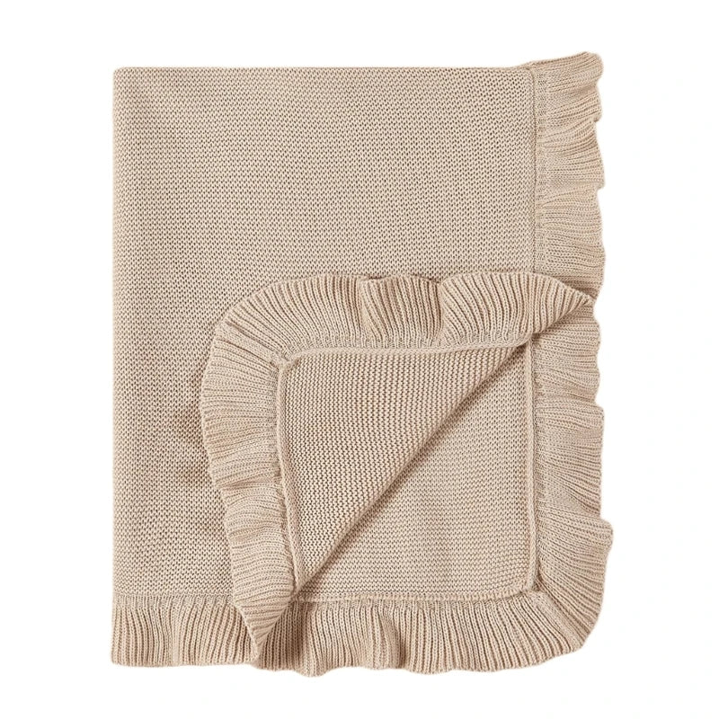 Cotton Knitted Baby Blanket Swaddle Wrap For Newborns Unisex Towel With Ruffle Decors Crib Quilt