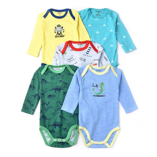 Baby Bodysuits Cotton Unisex Five Pack 3 To 24 Months Long-Sleeve
