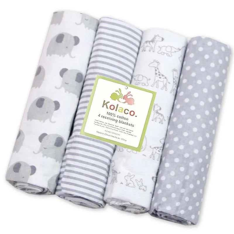 4 Pack 100 Percent Cotton Baby Receiving Blankets 76x76 Centimeter Supersoft Swaddle Bedding For Newborns