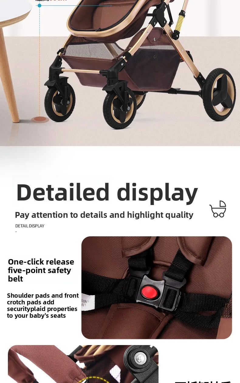 2025 New Style Newborn Baby Stroller High View Two-way Three-in-one Sitting and Lying Baby Stroller with Basket and Car Seat