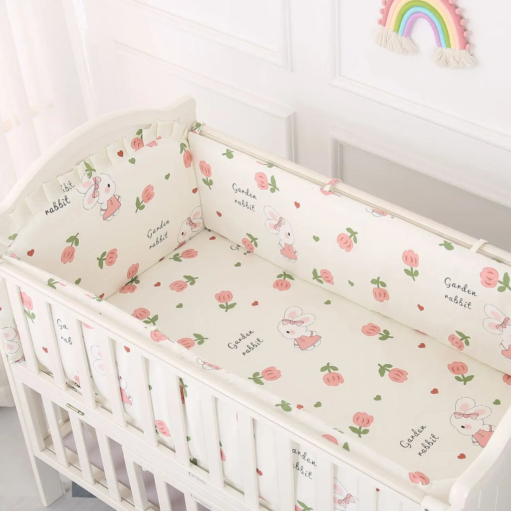 Cartoon Crib Liner 3D Mesh Cotton Baby Bed Bumper Baby Cot Bedding Sets Baby Bed Protector 5PCS Baby Bedding Set Bumpers+Sheet
