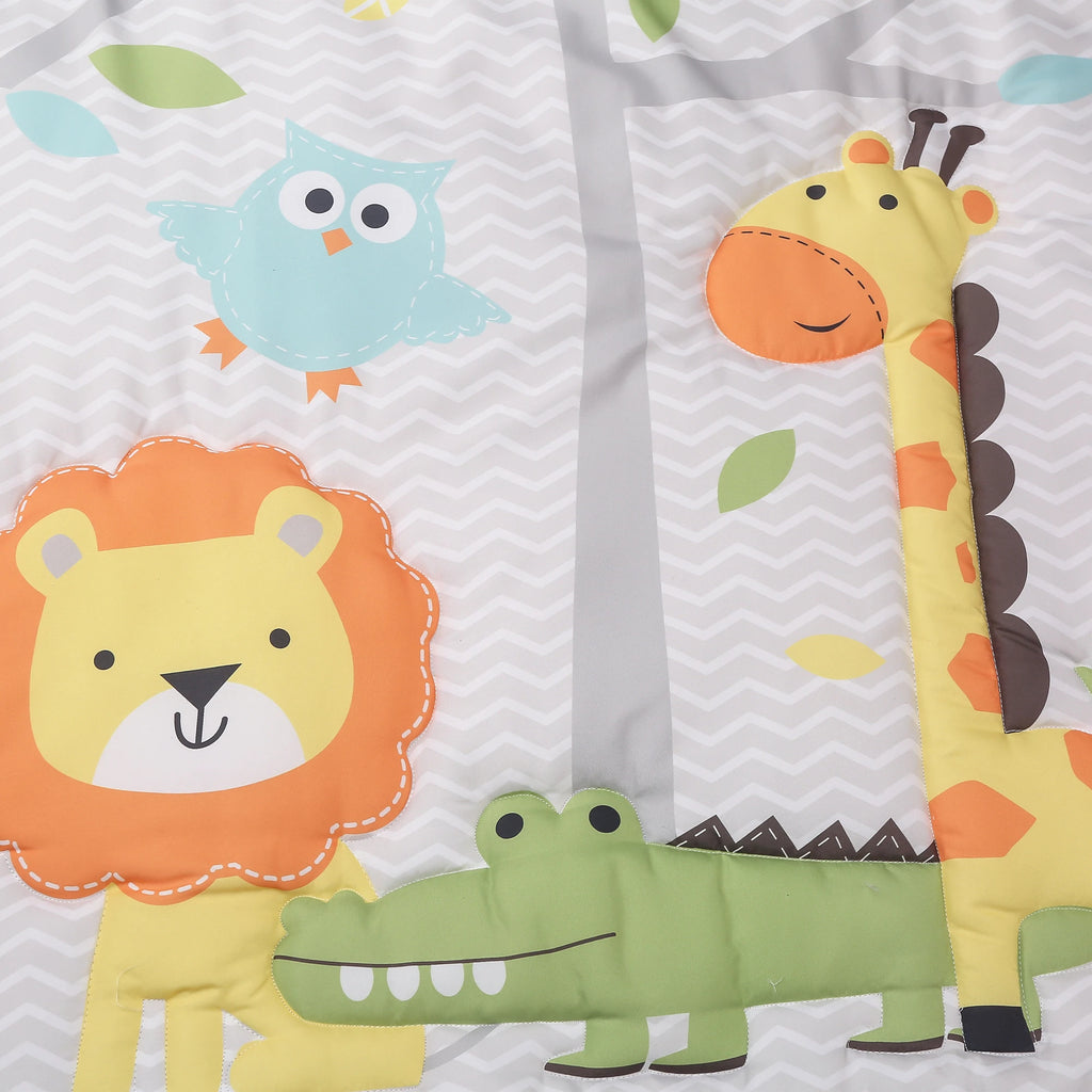 7Pcs jungle theme baby girl crib bedding set Baby Boy or Girl Unisex Cot Bedding Set (4Bumper Crib Sheet Comforter Crib Skirt)