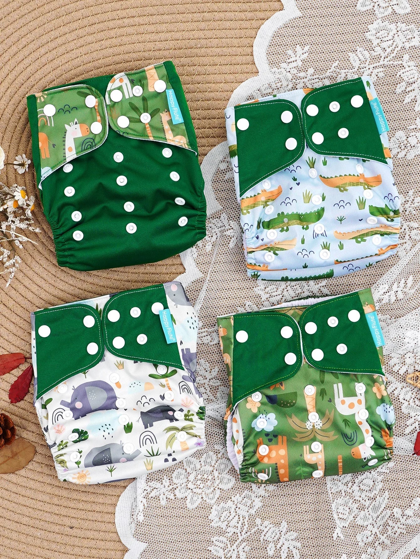 Happyflute 4Pcs/Set Eco-Friendly Cloth Diaper Ecological Reusable Baby Diapers