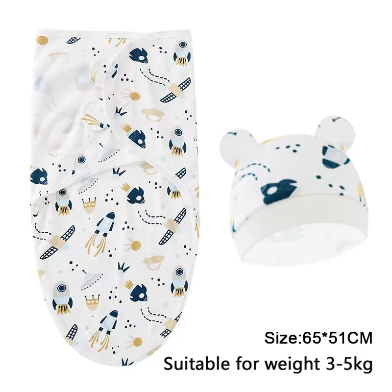 Baby Blanket And Hat Set 100 Percent Cotton Cartoon Animal Print