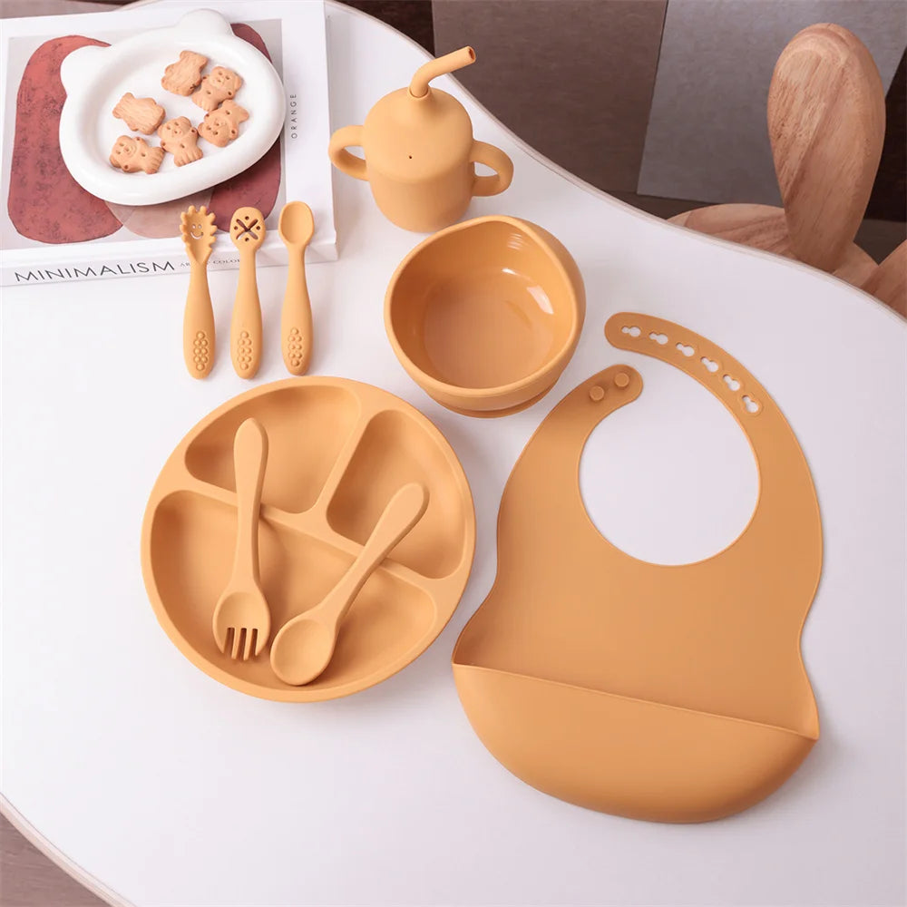 Baby Feeding Set Silicone 9-Piece Bowl Plate Bib Cup Utensils