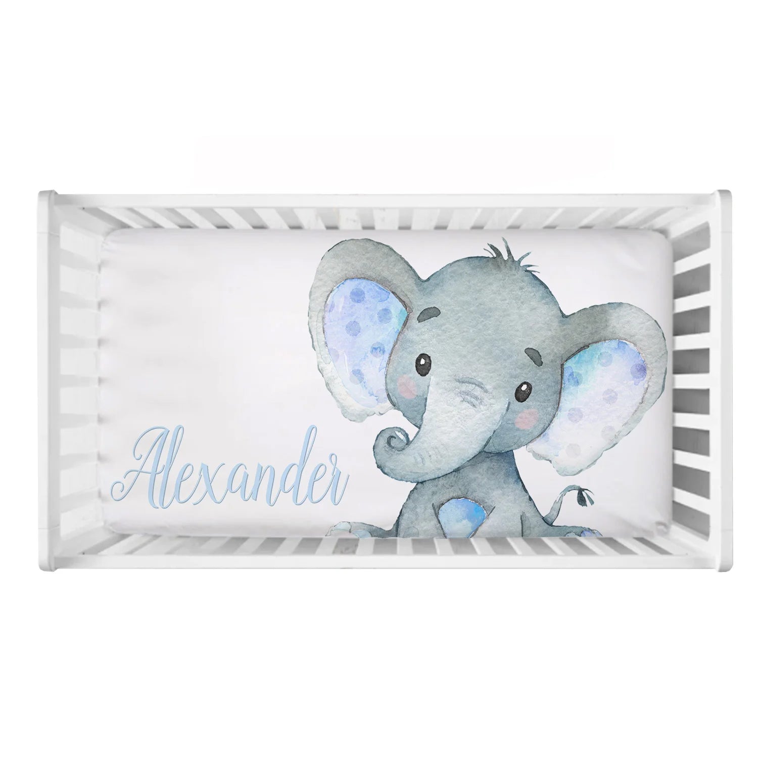 Personalized Baby Boy Crib Sheet Set With Custom Name Blue Elephant Bedding All Seasons