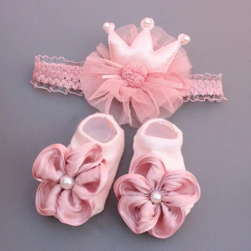 Your Princess Baby Headband And Sock Set With Mesh Flower Crown And Bow Hairbands For Newborn Photos