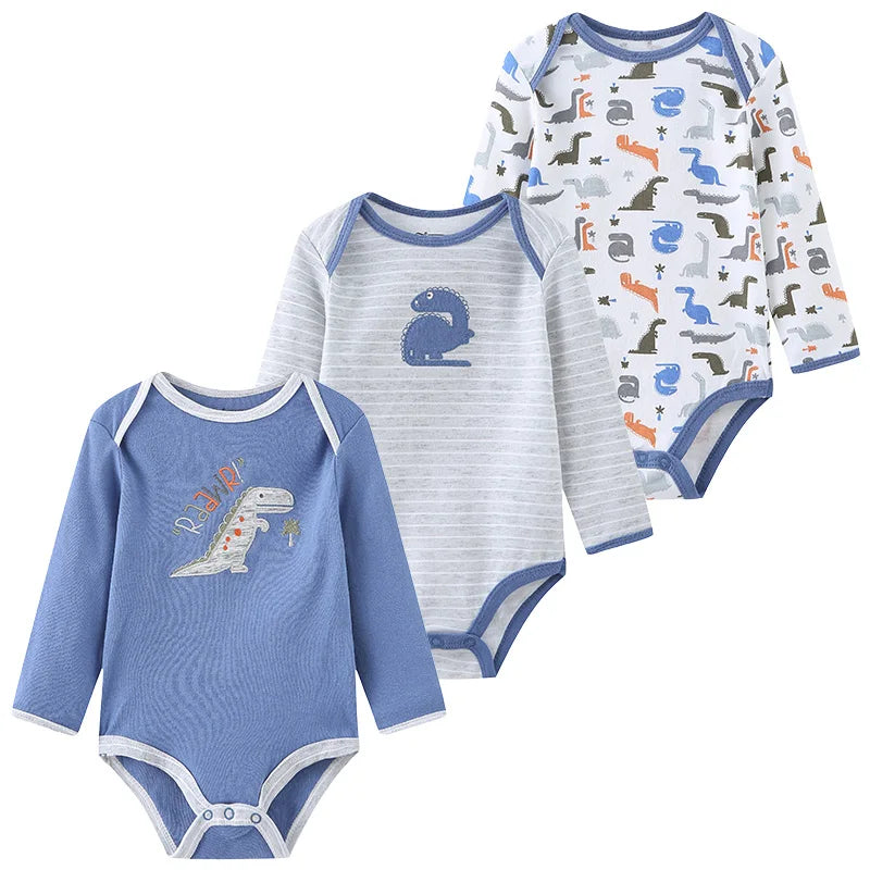 Kiddiezoom Three Piece Newborn Cartoon Long Sleeve 100 Percent Cotton Baby Bodysuits Unisex Soft Infant Onesies