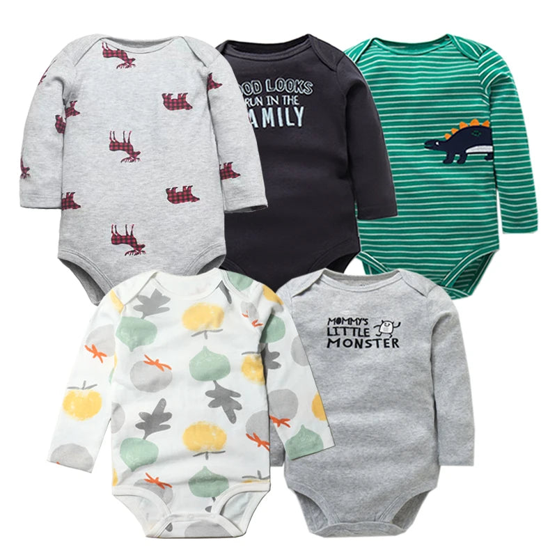 2026 Newborn Baby Girl Clothes Long Sleeve 100% Cotton 5 Pieces/Lot Baby Bodysuits, Infant Clothing 3-24M