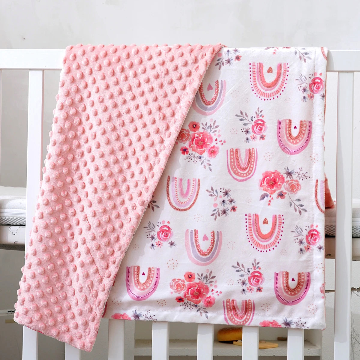 Soft Plush Minky Baby Blanket With Double Layer Dotted Backing 30 By 40 Inch Multicolor For Toddler Unisex