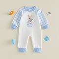 Cute Baby Easter Romper Bunny Letter Embroidered Plaid Long Sleeve Crew Neck Newborn Baby Rabbit Jumpsuit Costume