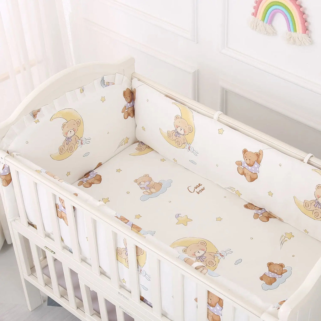 Cartoon Crib Liner 3D Mesh Cotton Baby Bed Bumper Baby Cot Bedding Sets Baby Bed Protector 5PCS Baby Bedding Set Bumpers+Sheet
