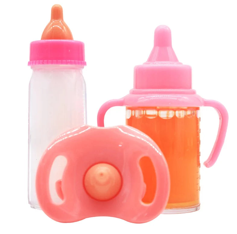 Large size Baby Doll Feeding Bottle Set Baby Care Toy Stroller 2pcs Milk And Juice Bottles With Toy Pacifier For Baby Dolls