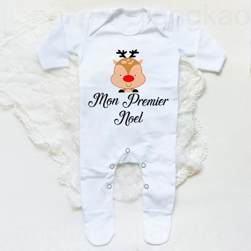 My 1st Christmas French Printed Baby Sleepsuit Bodysuit Newborn Babygrow Xmas Outfit Jumpsuit Holiday Infant Long Sleeve Romper