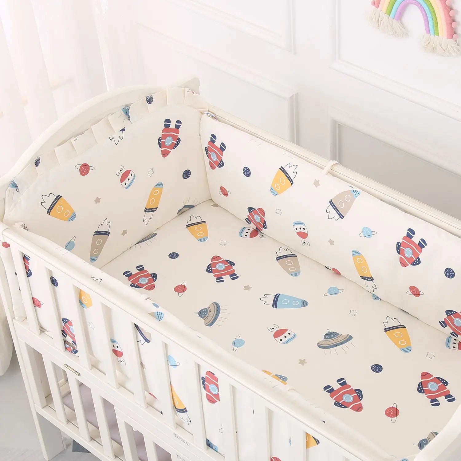 Cartoon Crib Liner 3D Mesh Cotton Baby Bed Bumper Baby Cot Bedding Sets Baby Bed Protector 5PCS Baby Bedding Set Bumpers+Sheet
