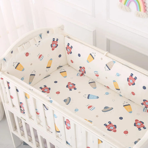 Cartoon Crib Liner 3D Mesh Cotton Baby Bed Bumpers 5 Piece Bedding Set With Sheet