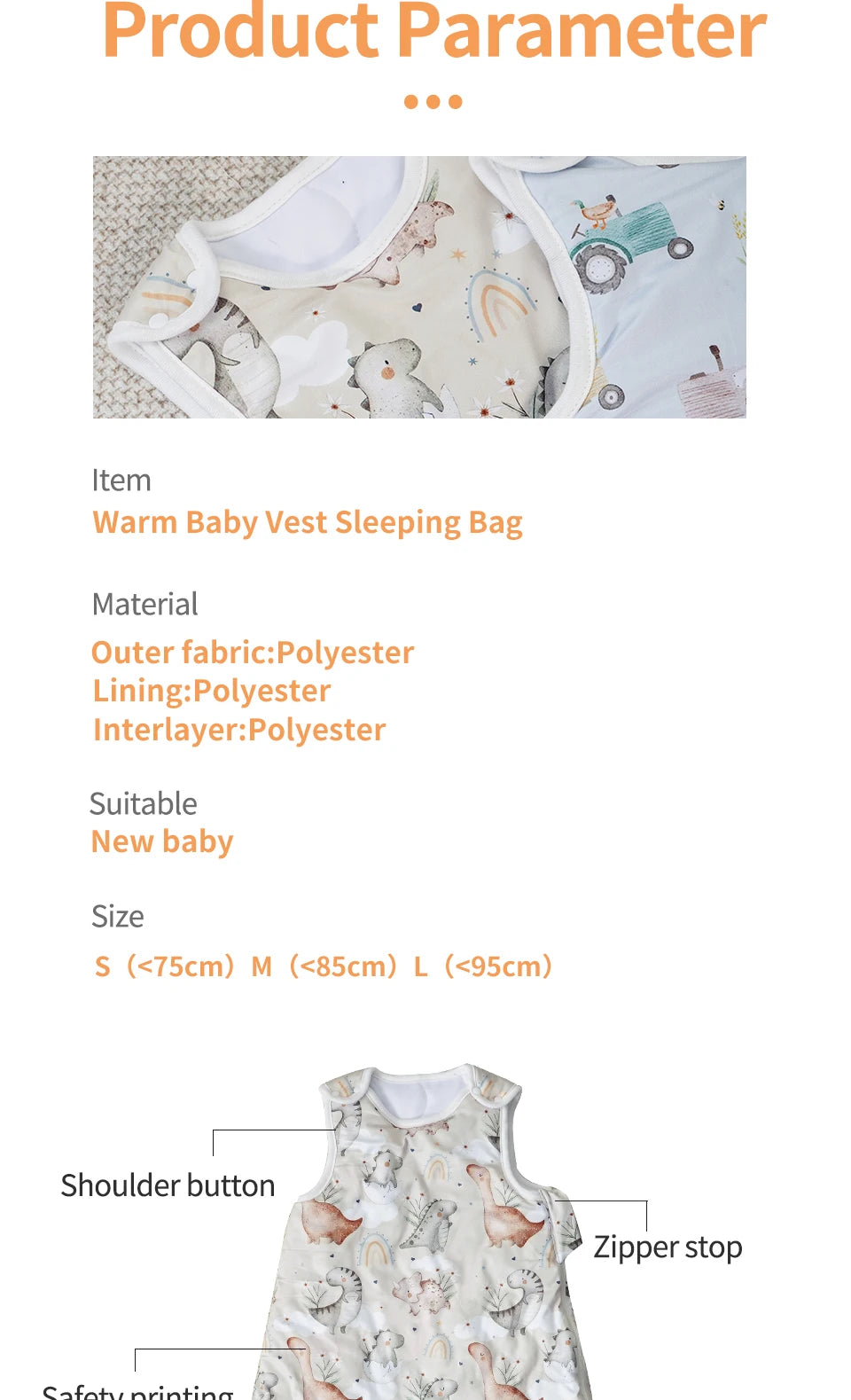 Elinfant Cozy Soft Thick Baby Sleeping Bag For Autumn Winter Sleeveless Design Sleep Sacks
