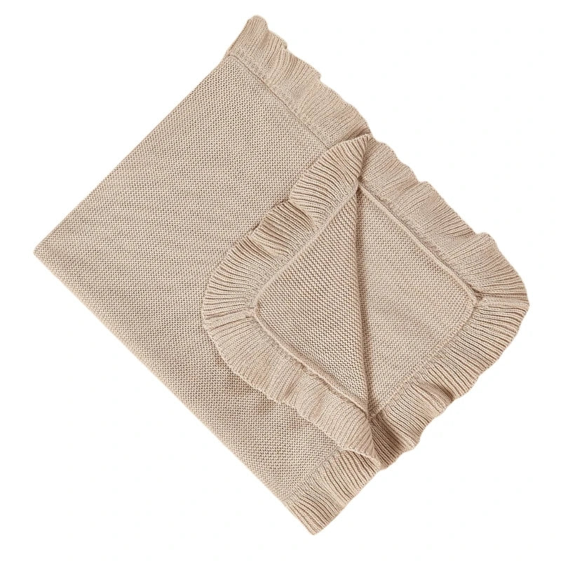 Cotton Knitted Baby Blanket Newborns Swaddles Wrap Towel with Ruffle Decors, Infant Toddler Bedding Stuff Crib Quilt
