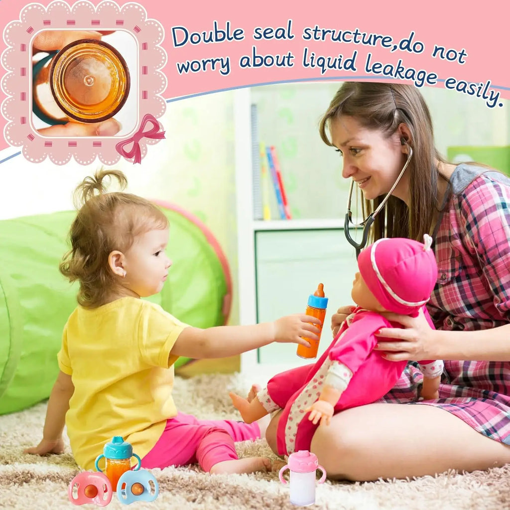 Doll Accessory Pretend Feeding Care Kit Magic Disappearing Fake Bottles Nipples Bib Diapers Dress-up Play Gifts Family Game Toys