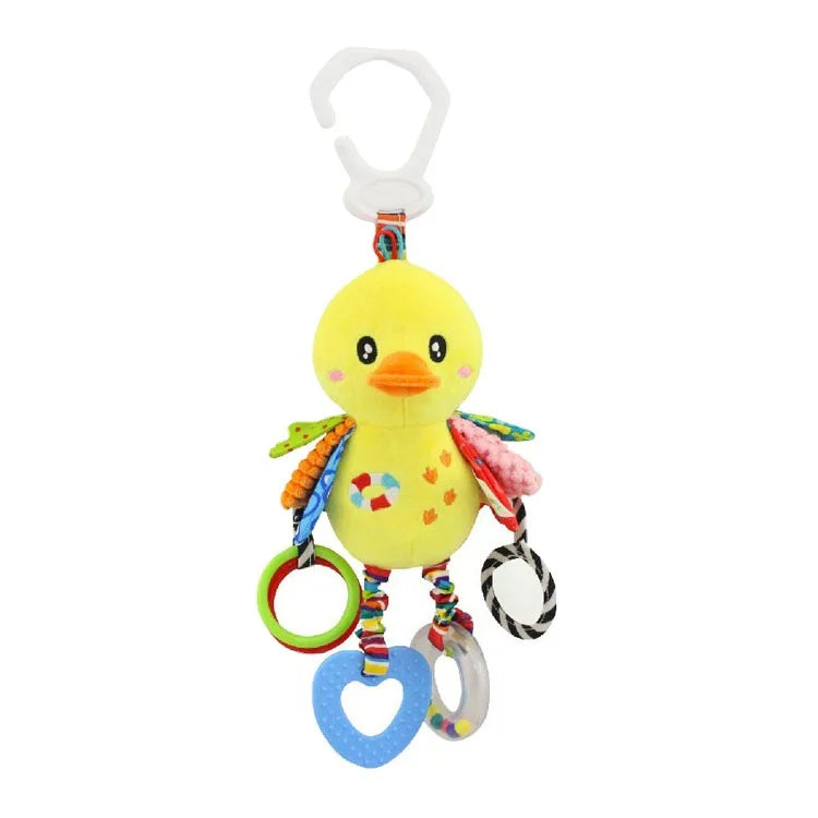 Plush Animal Wind Chime Teether Soft Hanging Crinkle Squeaky Sensory Learning Toy for Stroller Car Seat Crib Travel for Babies