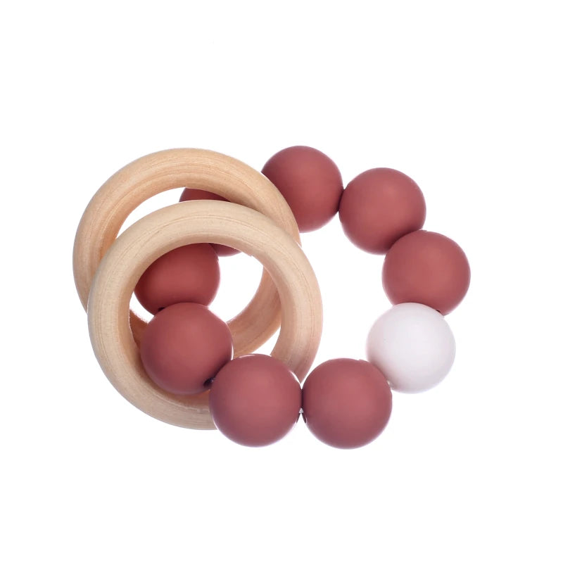 Wearable Teether Bracelet Wooden and Silicone Multicolour BPA Free