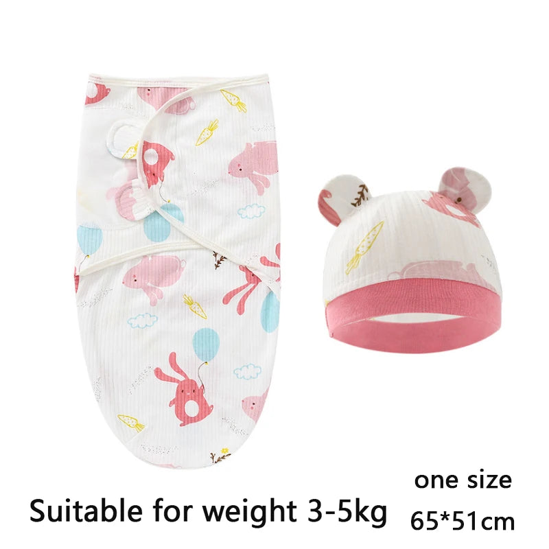 Baby Blanket And Hat Set 100 Percent Cotton Cartoon Animal Print