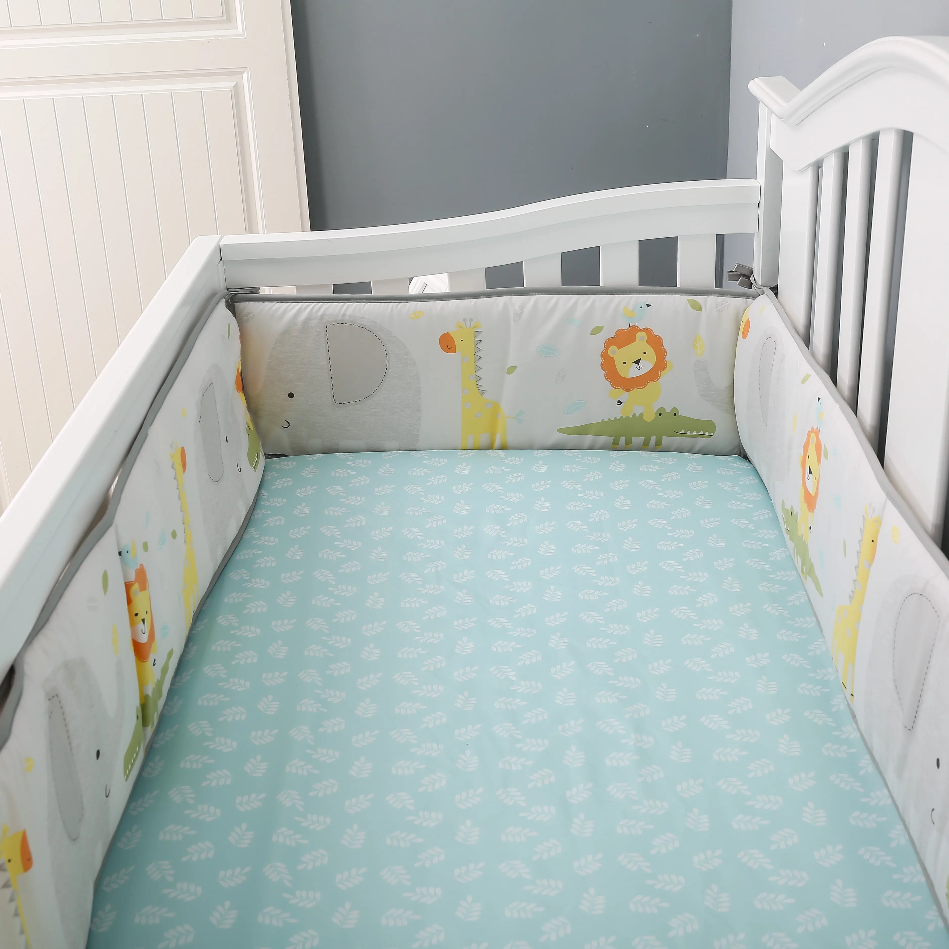 7Pcs jungle theme baby girl crib bedding set Baby Boy or Girl Unisex Cot Bedding Set (4Bumper Crib Sheet Comforter Crib Skirt)