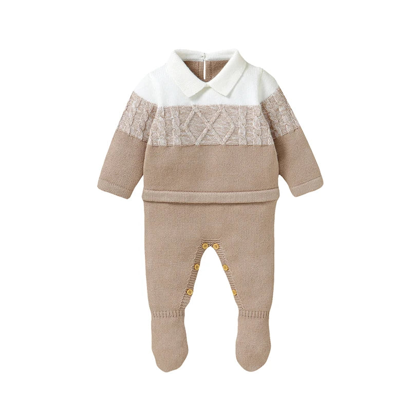 Newborn Baby Romper Knitted Infant Children Clothes Fashion Striped 0-9M Overalls Boy Girl Jumpsuit Long Sleeve Autumn Foot Wrap