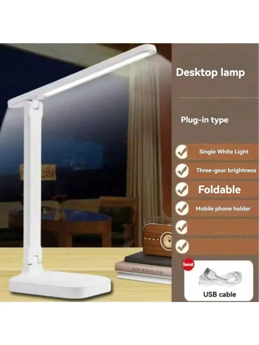 Plastic Desk Lamp With Eye Protection Foldable USB Dimming
