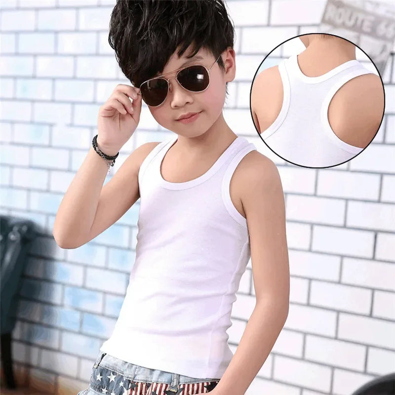 Kids Cotton Sleeveless Tank Top – Solid Colours, 2–11 Years