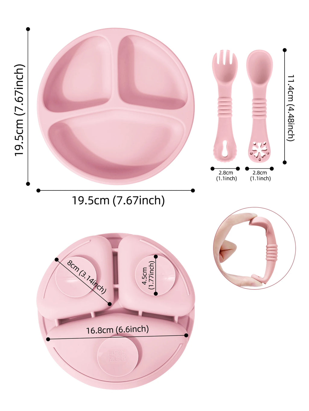 TYRY.HU 3pcs-1set Silicone Baby Feeding Set Divided Suction Plate Silicone Spoon Fork First Feeding Essentials Children Gift ﻿