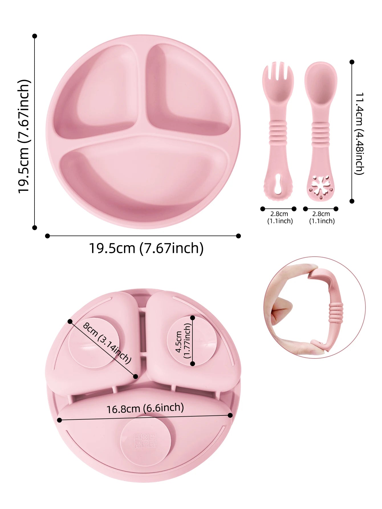 TYRY.HU 3pcs-1set Silicone Baby Feeding Set Divided Suction Plate Silicone Spoon Fork First Feeding Essentials Children Gift ﻿