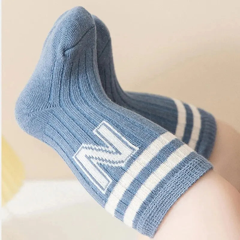 Baby Knee-High Socks 3-Pack – Cotton Letter Stripe