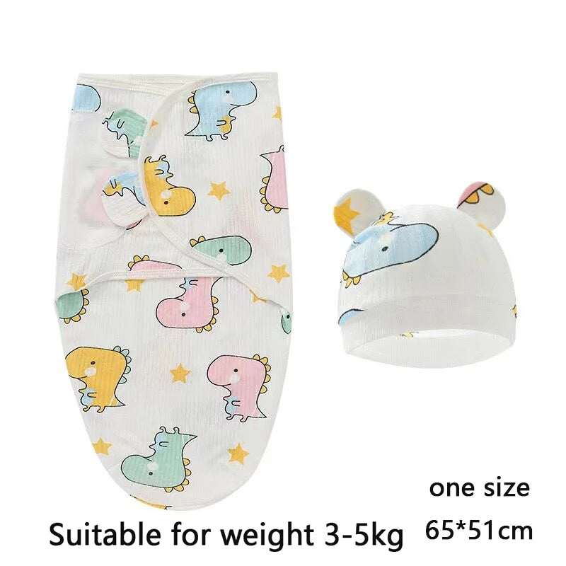Baby Blanket And Hat Set 100 Percent Cotton Cartoon Animal Print