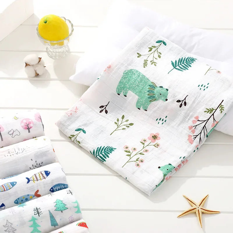 110*120cm Soft Muslin Cotton Baby Blanket Bamboo Cotton Blanket Wrap Cute Cartoon Newborn Blankets Infant Wrap Sleepsack