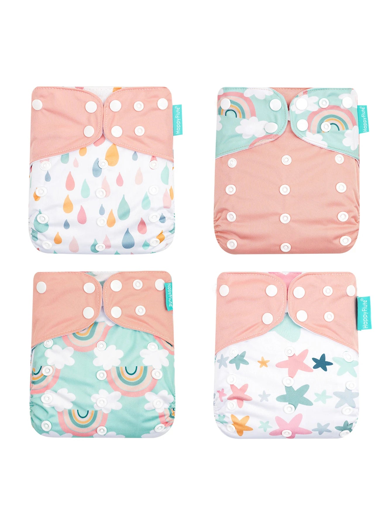 Happyflute 4Pcs/Set Eco-Friendly Cloth Diaper Ecological Reusable Baby Diapers