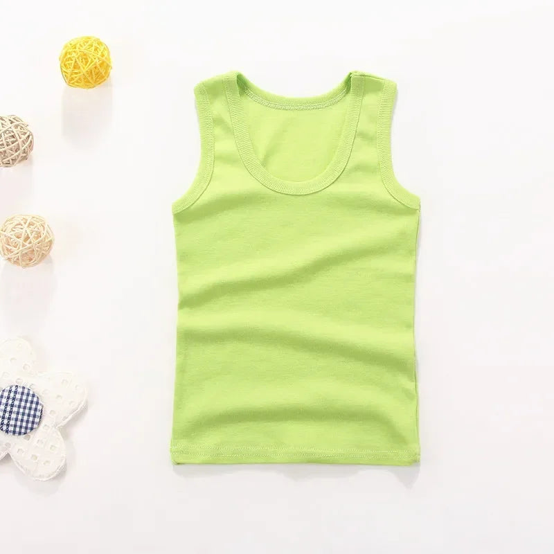 Kids Cotton Sleeveless Tank Top – Solid Colours, 2–11 Years