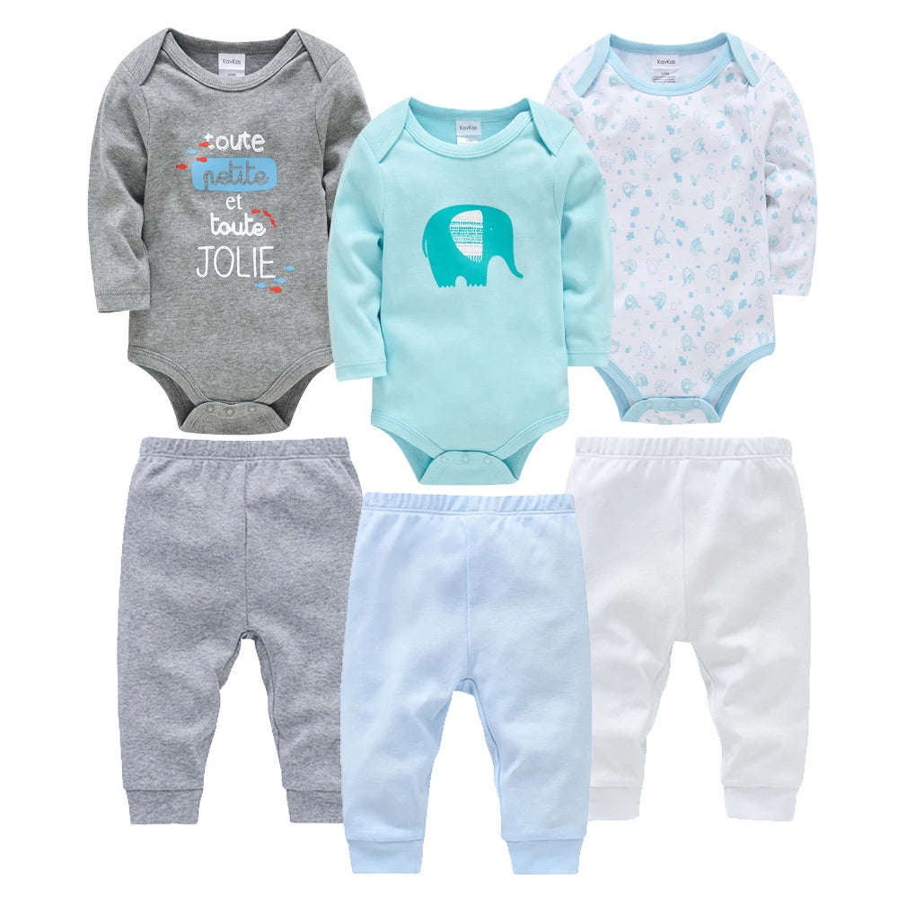 6 Pcs Baby Clothes Boys Romper Long Sleeve Bodysuit Trousers Baby Clothing Sets Onesize and Pants Suit Newborn Gift