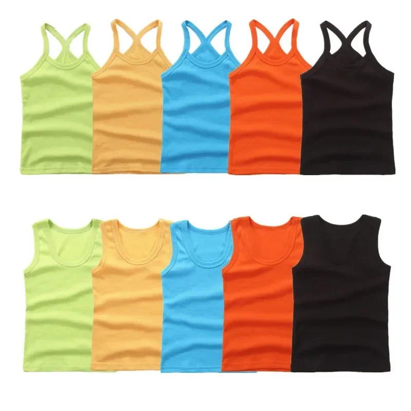 Kids Cotton Sleeveless Tank Top – Solid Colours, 2–11 Years