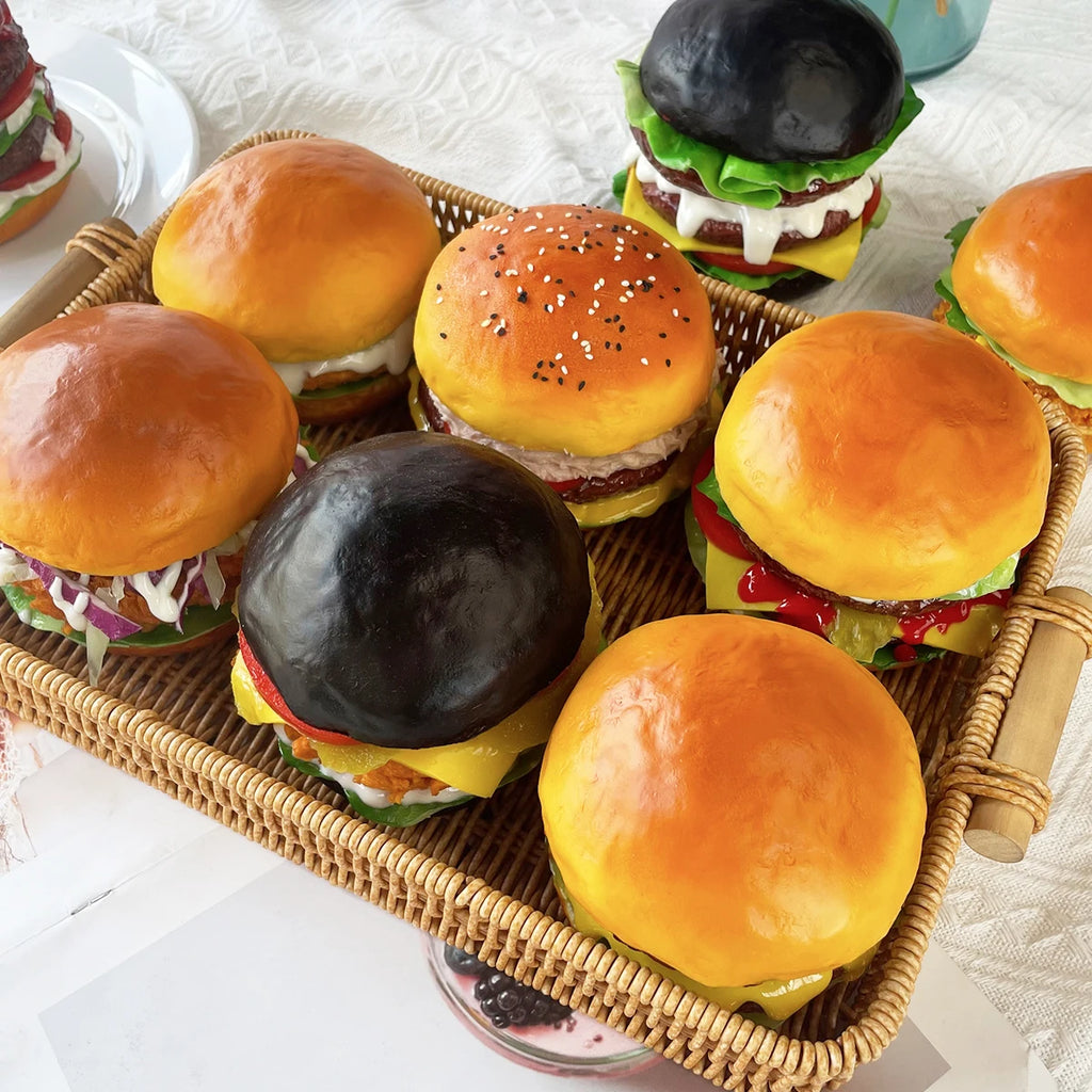 Realistic Fake Hamburger Model PU Material Food Display Prop (1PC) for Photography Decoration Restaurant Window Display Party