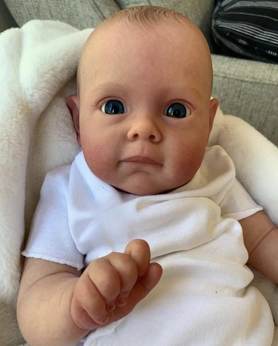 Reborn Doll Vinyl Cloth Body Open Blue Eyes Handmade Rooted Hair