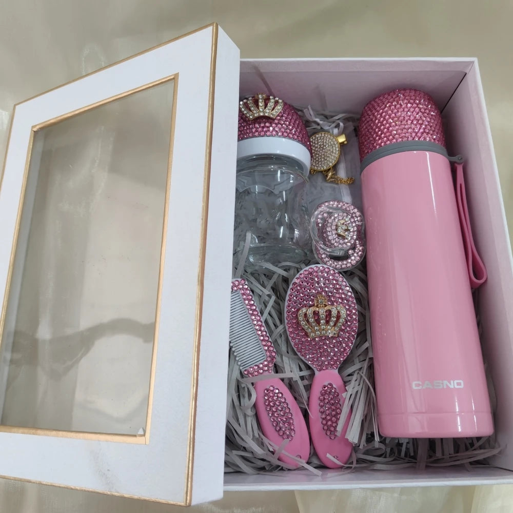Sparkly Baby Bottle Set Rhinestone Crystal Keepsake Gift Box