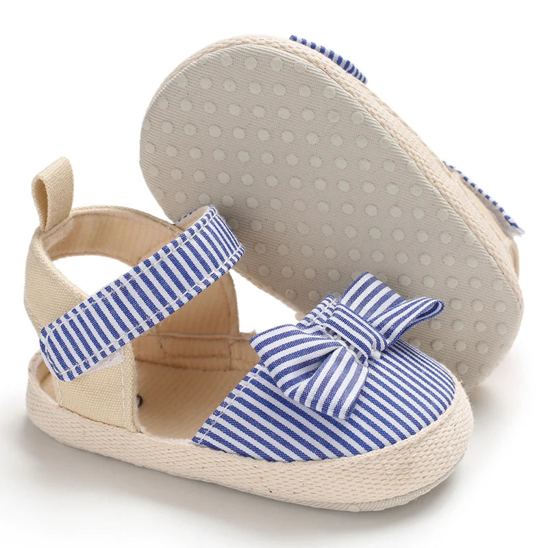 Bow Canvas Baby Girls Sandals, Summer Soft Sole Comfortable Lightweight Casual Walking Shoes