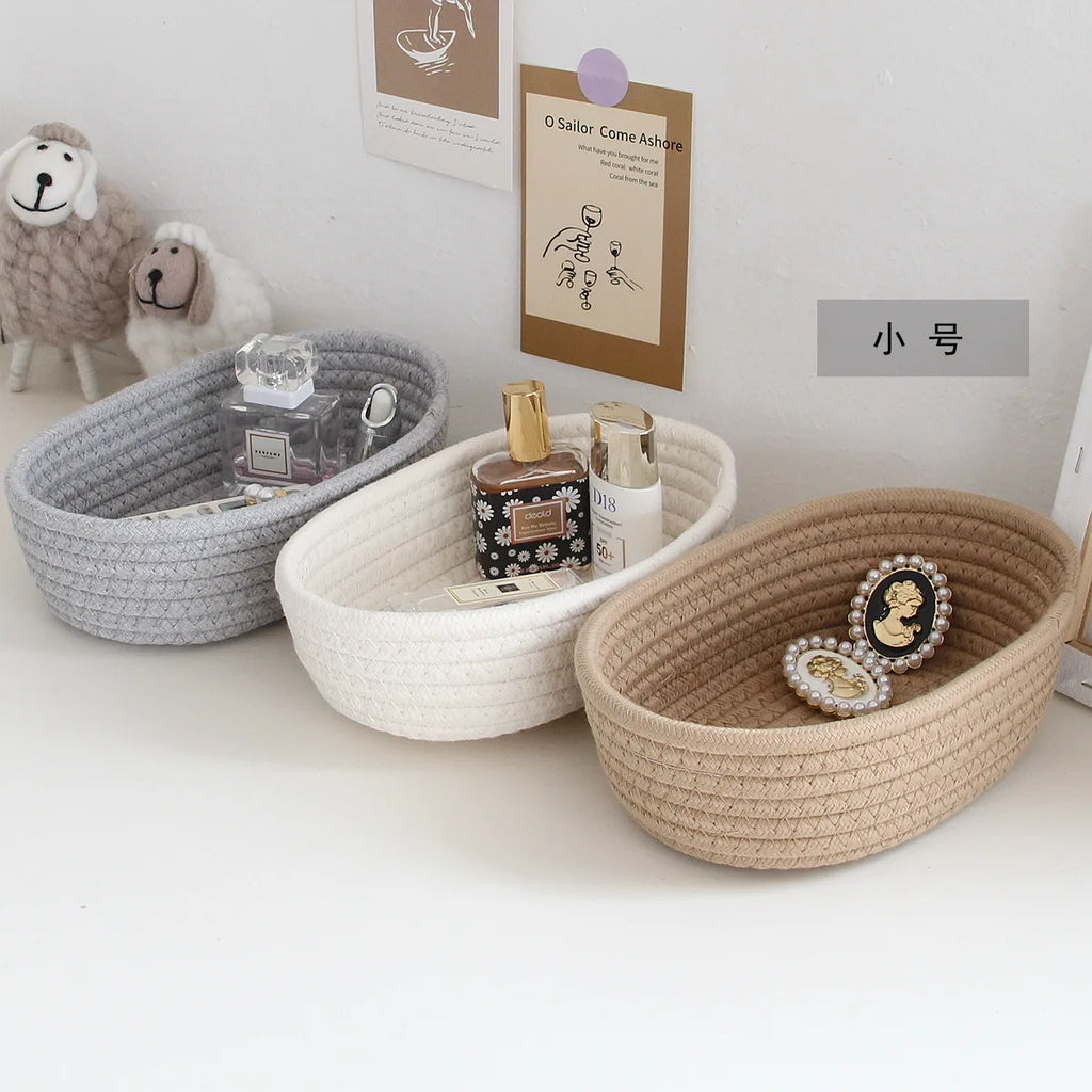 1PCS Nordic Cotton Rope Storage Baskets Woven Desktop Sundries Kids Toys Organizer Box Baby Dirty Clothes Laundry Basket Hamper
