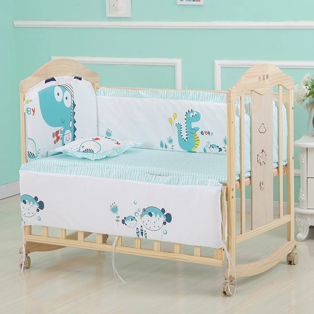 Cot Bedding Set 100 Percent Cotton Breathable Six-Piece Includes Bumpers and Pillow Fits Standard Cots